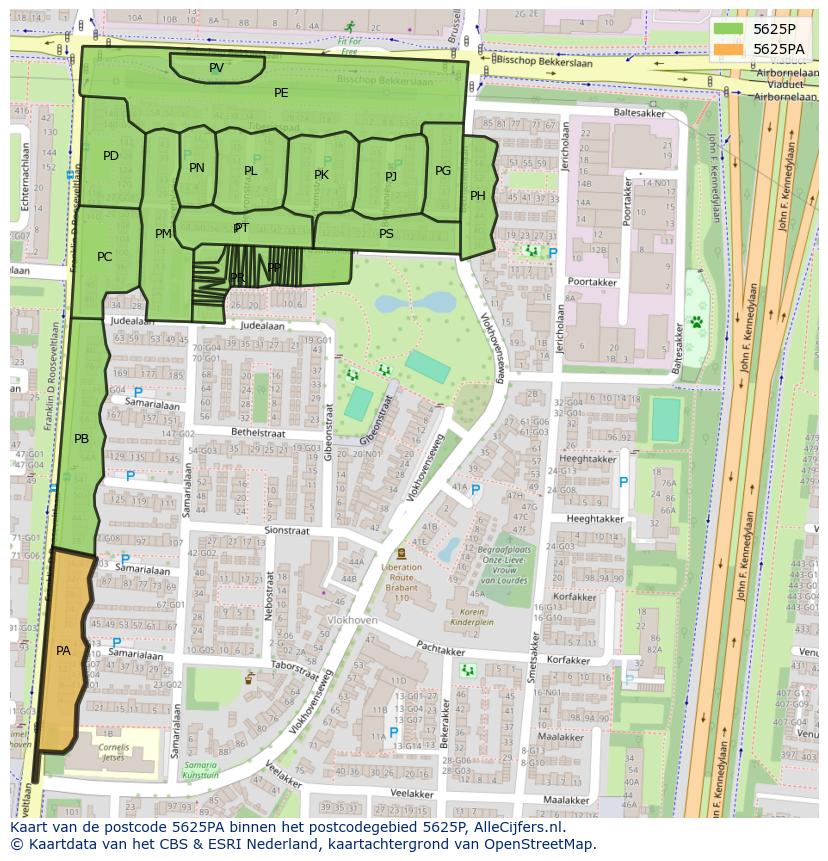 Afbeelding van het postcodegebied 5625 PA op de kaart.