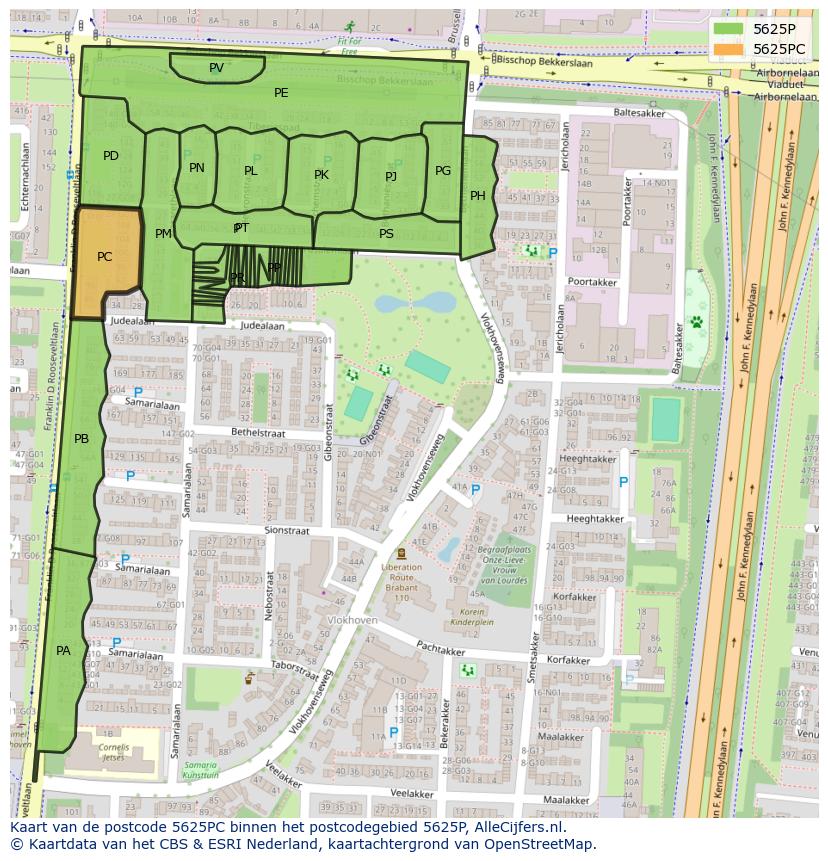 Afbeelding van het postcodegebied 5625 PC op de kaart.