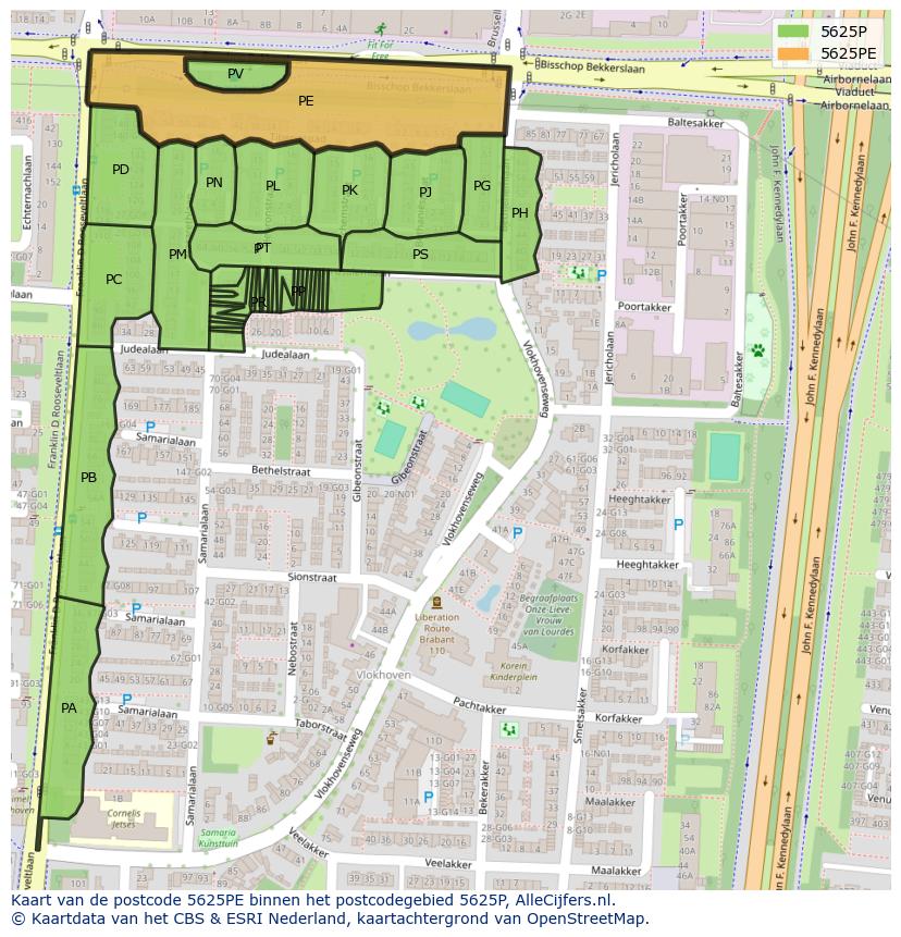 Afbeelding van het postcodegebied 5625 PE op de kaart.
