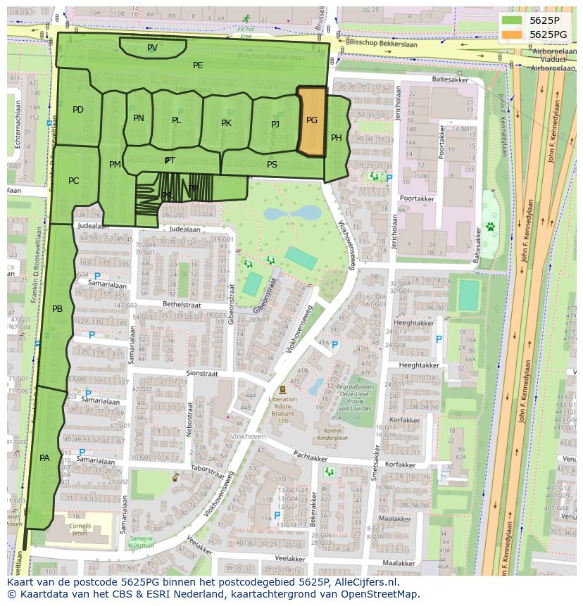 Afbeelding van het postcodegebied 5625 PG op de kaart.