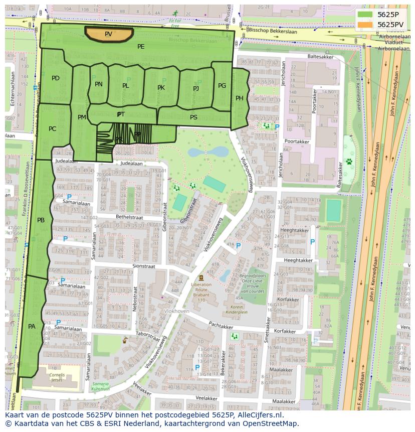 Afbeelding van het postcodegebied 5625 PV op de kaart.