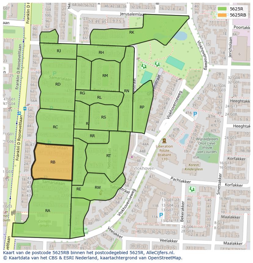 Afbeelding van het postcodegebied 5625 RB op de kaart.