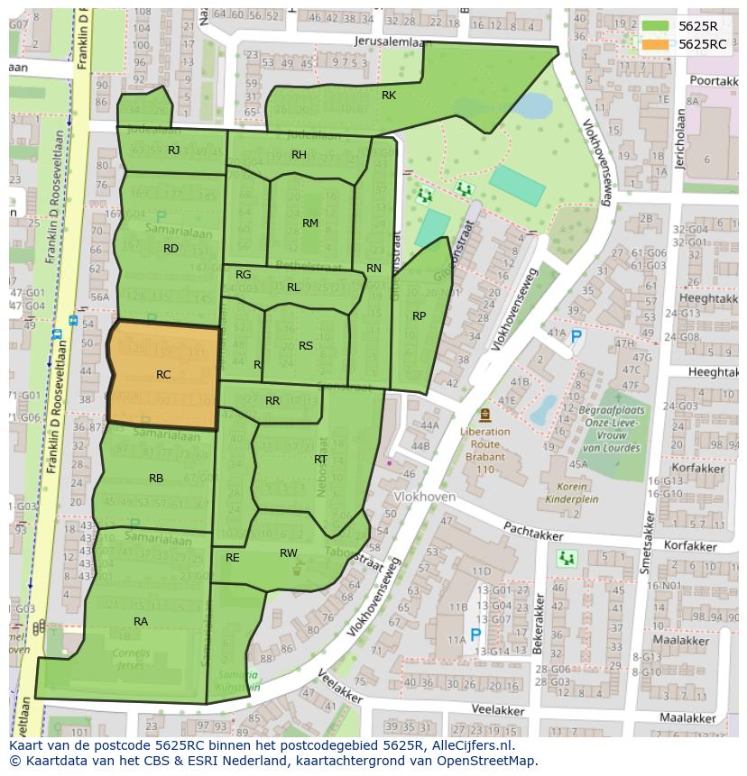 Afbeelding van het postcodegebied 5625 RC op de kaart.