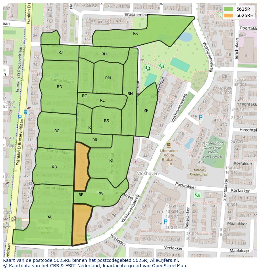 Afbeelding van het postcodegebied 5625 RE op de kaart.