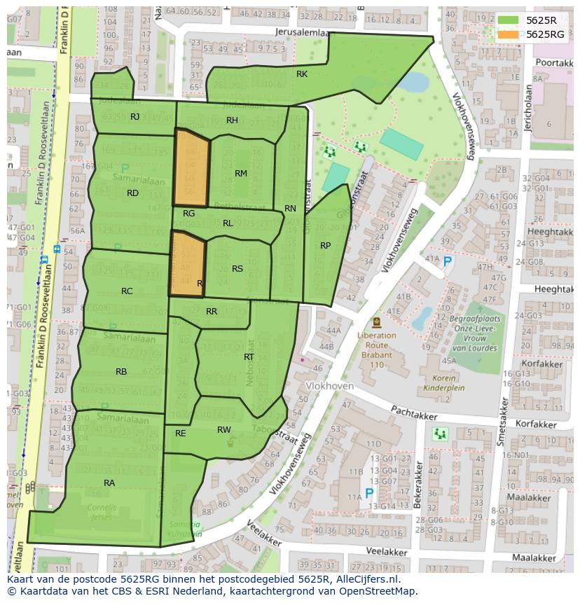 Afbeelding van het postcodegebied 5625 RG op de kaart.
