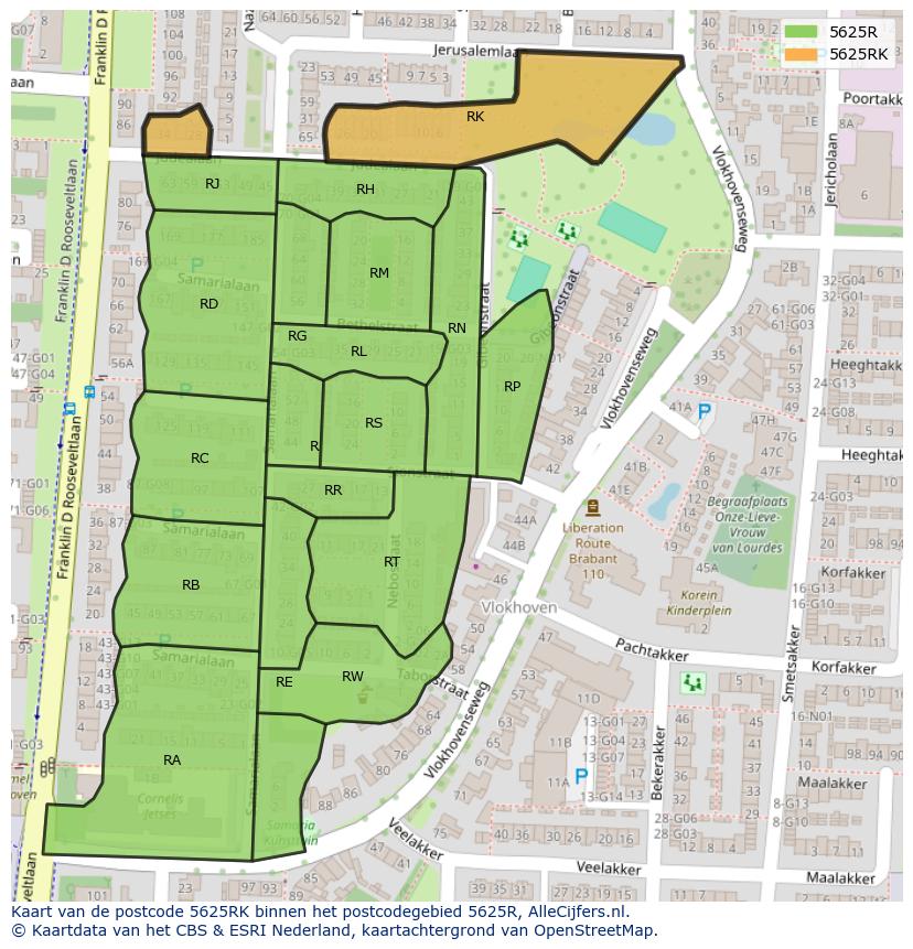 Afbeelding van het postcodegebied 5625 RK op de kaart.
