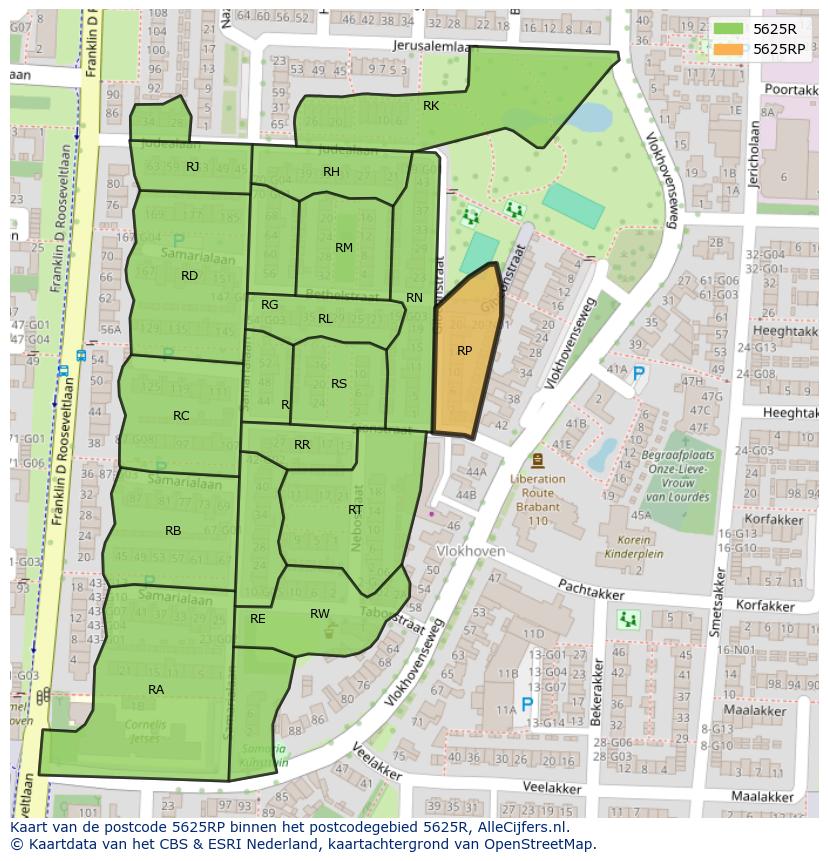 Afbeelding van het postcodegebied 5625 RP op de kaart.