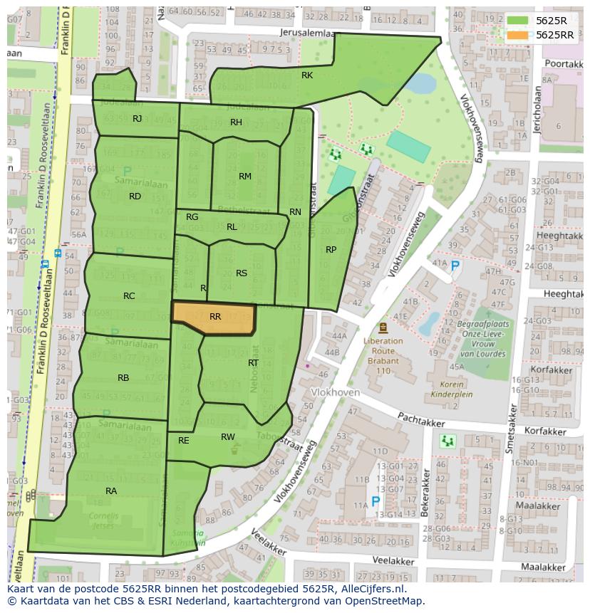 Afbeelding van het postcodegebied 5625 RR op de kaart.