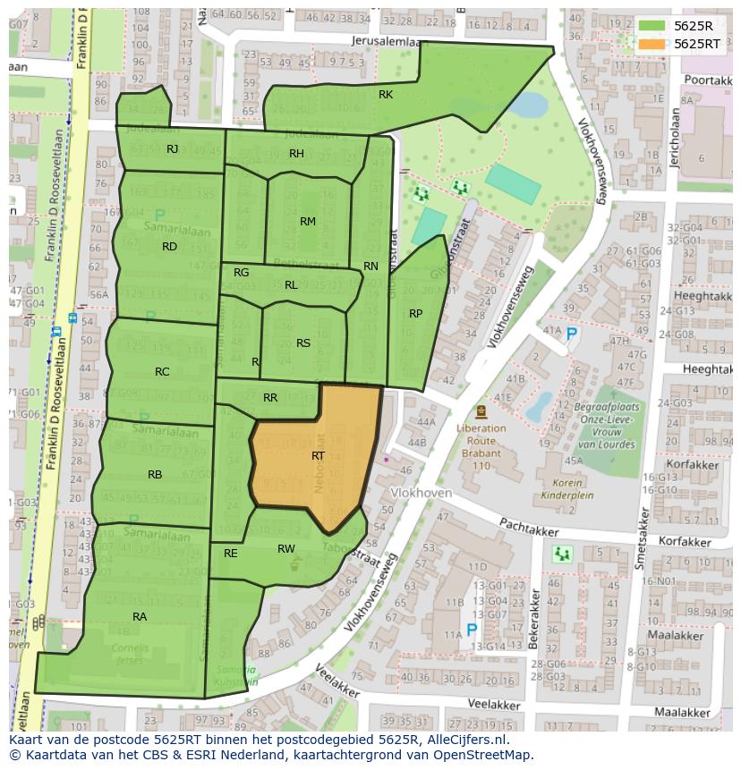 Afbeelding van het postcodegebied 5625 RT op de kaart.