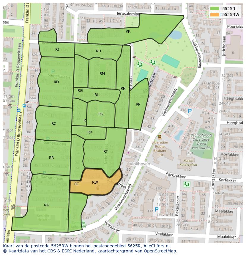 Afbeelding van het postcodegebied 5625 RW op de kaart.