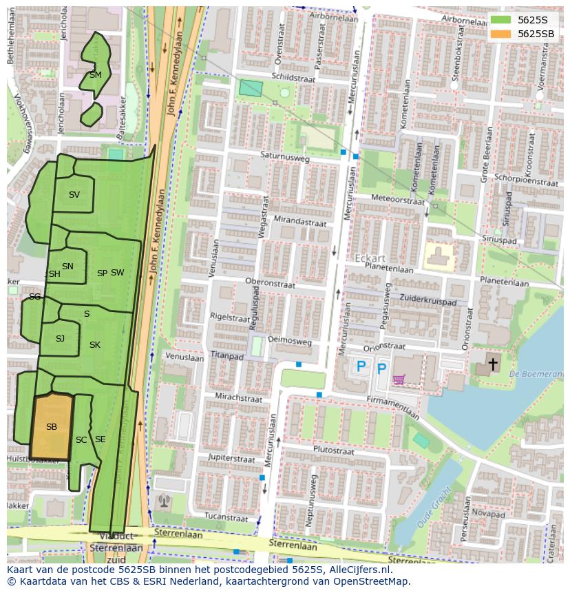 Afbeelding van het postcodegebied 5625 SB op de kaart.