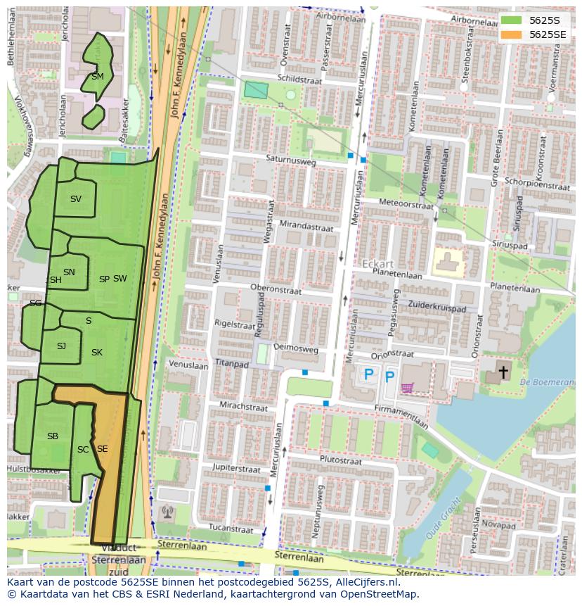 Afbeelding van het postcodegebied 5625 SE op de kaart.
