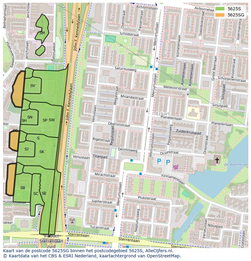 Afbeelding van het postcodegebied 5625 SG op de kaart.