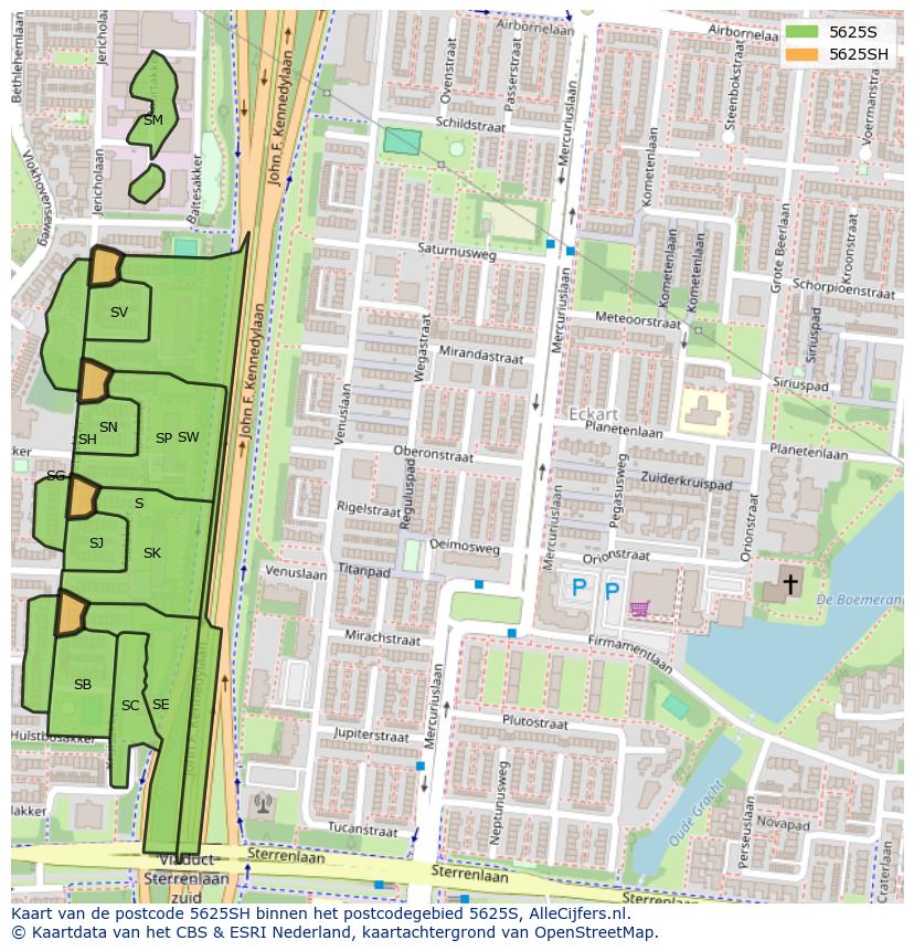Afbeelding van het postcodegebied 5625 SH op de kaart.