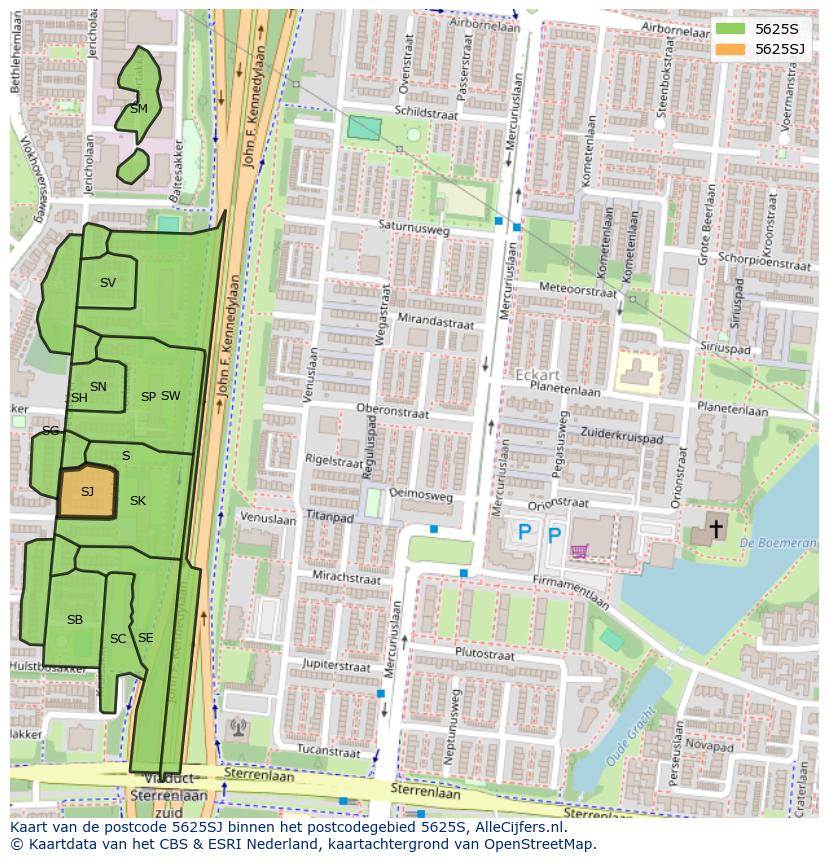 Afbeelding van het postcodegebied 5625 SJ op de kaart.