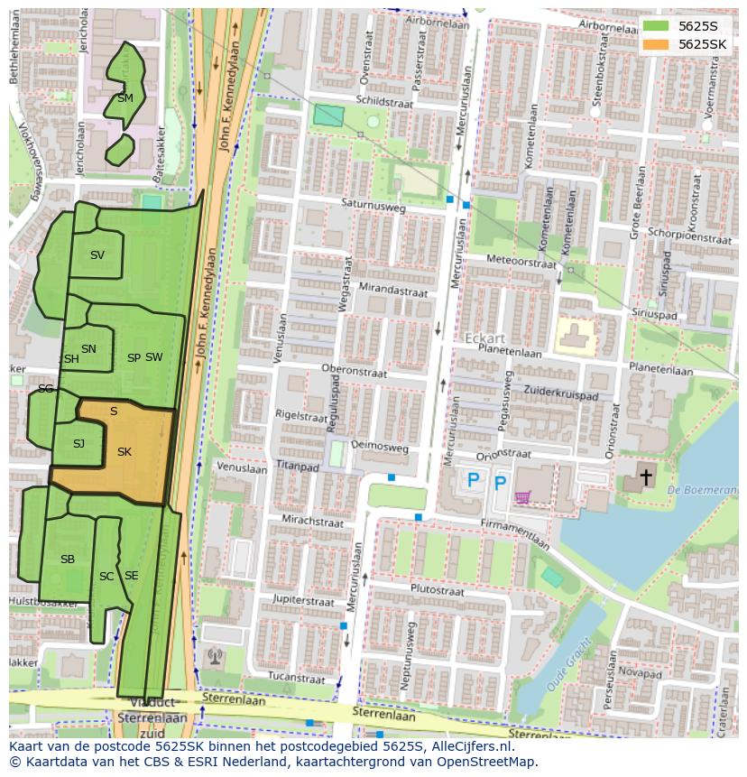 Afbeelding van het postcodegebied 5625 SK op de kaart.