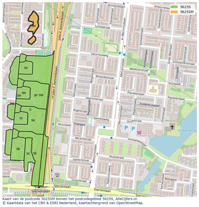 Afbeelding van het postcodegebied 5625 SM op de kaart.