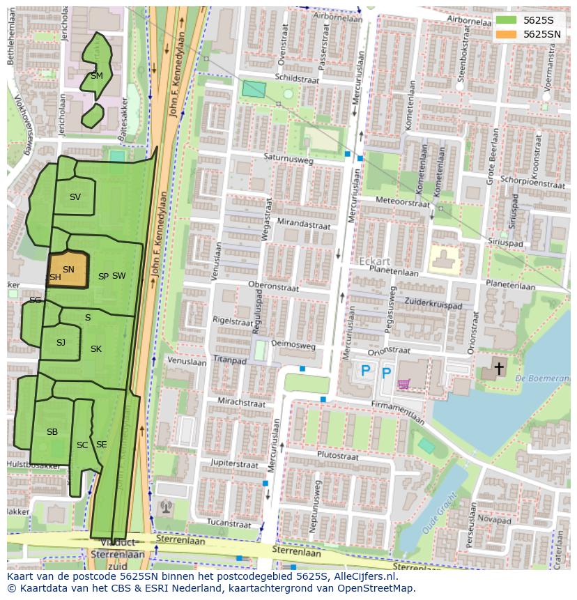 Afbeelding van het postcodegebied 5625 SN op de kaart.