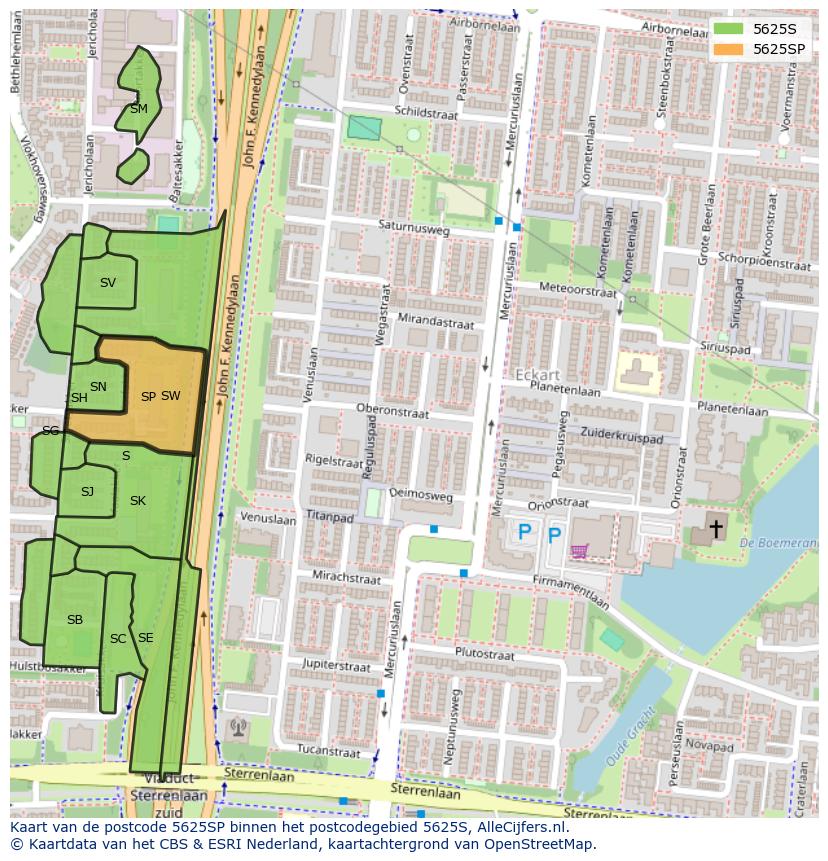 Afbeelding van het postcodegebied 5625 SP op de kaart.