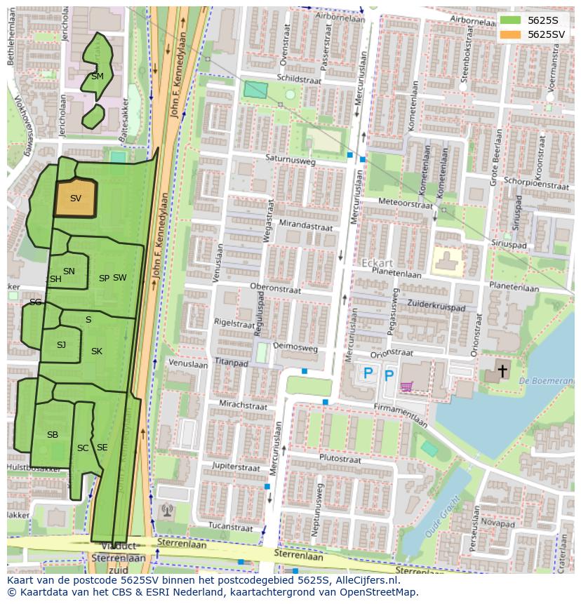 Afbeelding van het postcodegebied 5625 SV op de kaart.