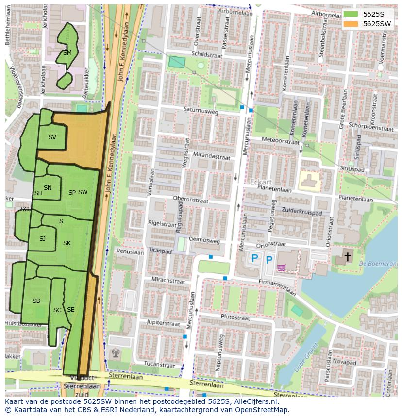 Afbeelding van het postcodegebied 5625 SW op de kaart.