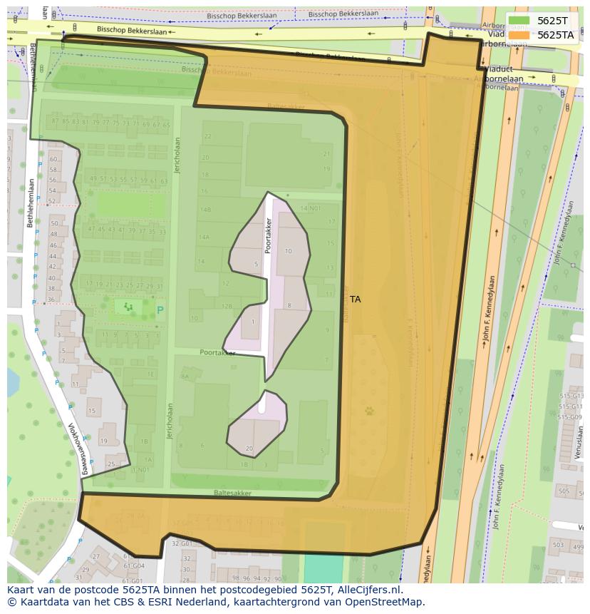 Afbeelding van het postcodegebied 5625 TA op de kaart.