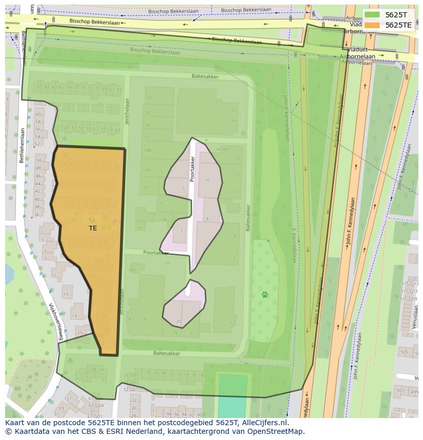 Afbeelding van het postcodegebied 5625 TE op de kaart.