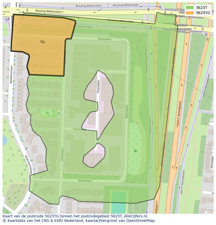 Afbeelding van het postcodegebied 5625 TG op de kaart.