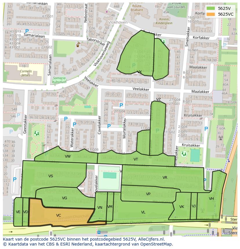 Afbeelding van het postcodegebied 5625 VC op de kaart.