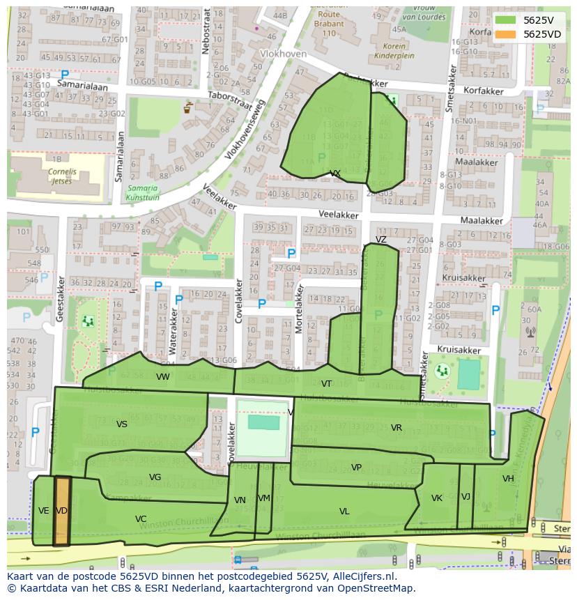 Afbeelding van het postcodegebied 5625 VD op de kaart.
