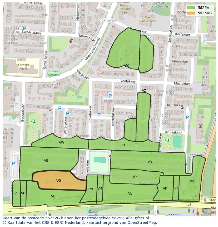 Afbeelding van het postcodegebied 5625 VG op de kaart.