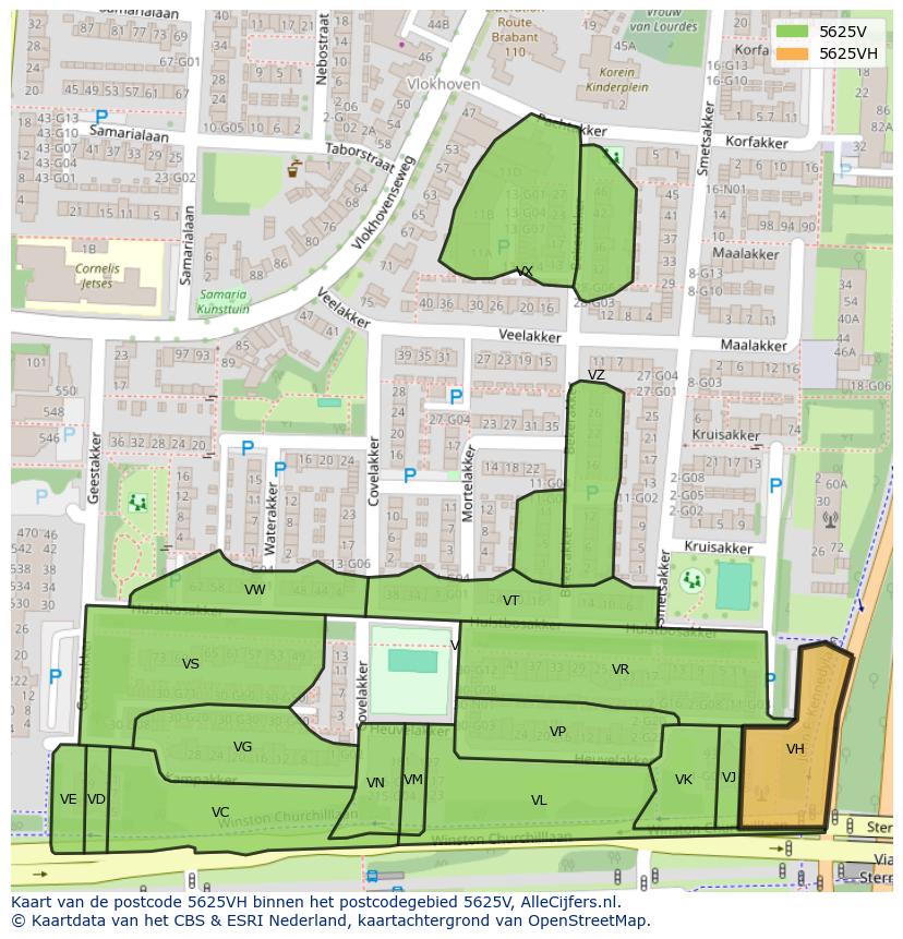 Afbeelding van het postcodegebied 5625 VH op de kaart.
