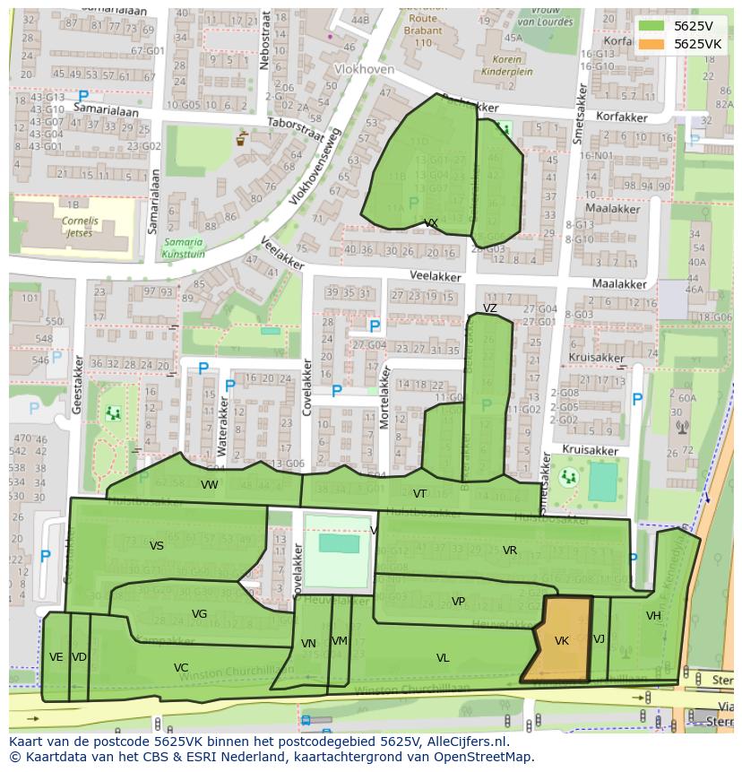 Afbeelding van het postcodegebied 5625 VK op de kaart.