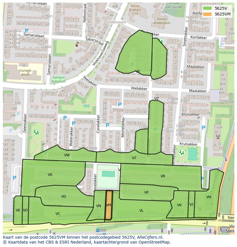 Afbeelding van het postcodegebied 5625 VM op de kaart.