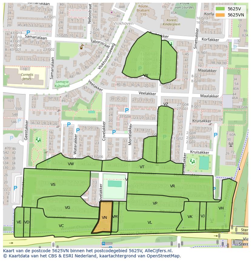 Afbeelding van het postcodegebied 5625 VN op de kaart.