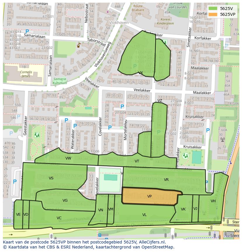 Afbeelding van het postcodegebied 5625 VP op de kaart.