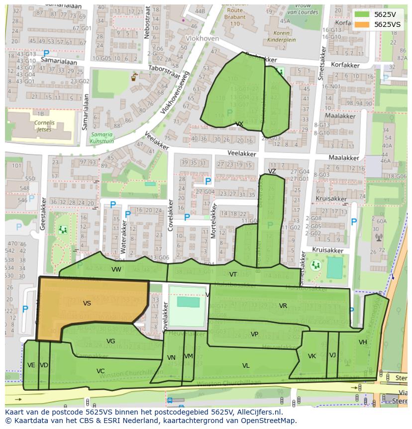 Afbeelding van het postcodegebied 5625 VS op de kaart.