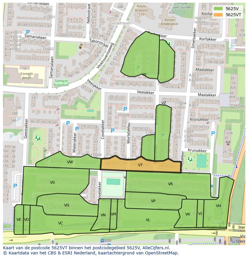 Afbeelding van het postcodegebied 5625 VT op de kaart.