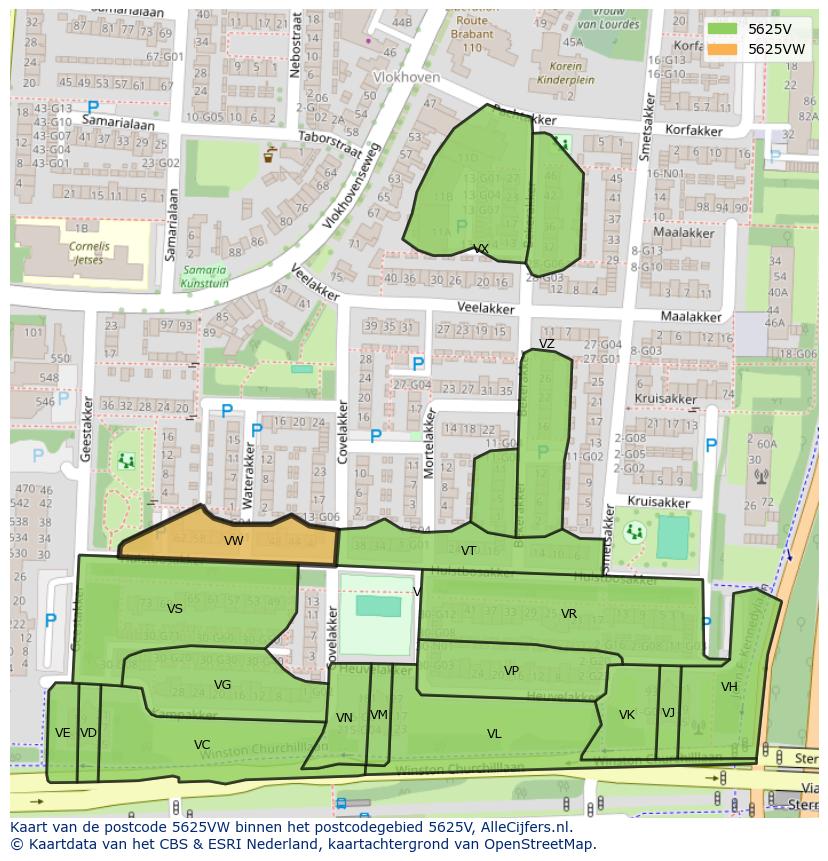 Afbeelding van het postcodegebied 5625 VW op de kaart.