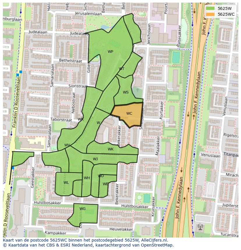 Afbeelding van het postcodegebied 5625 WC op de kaart.
