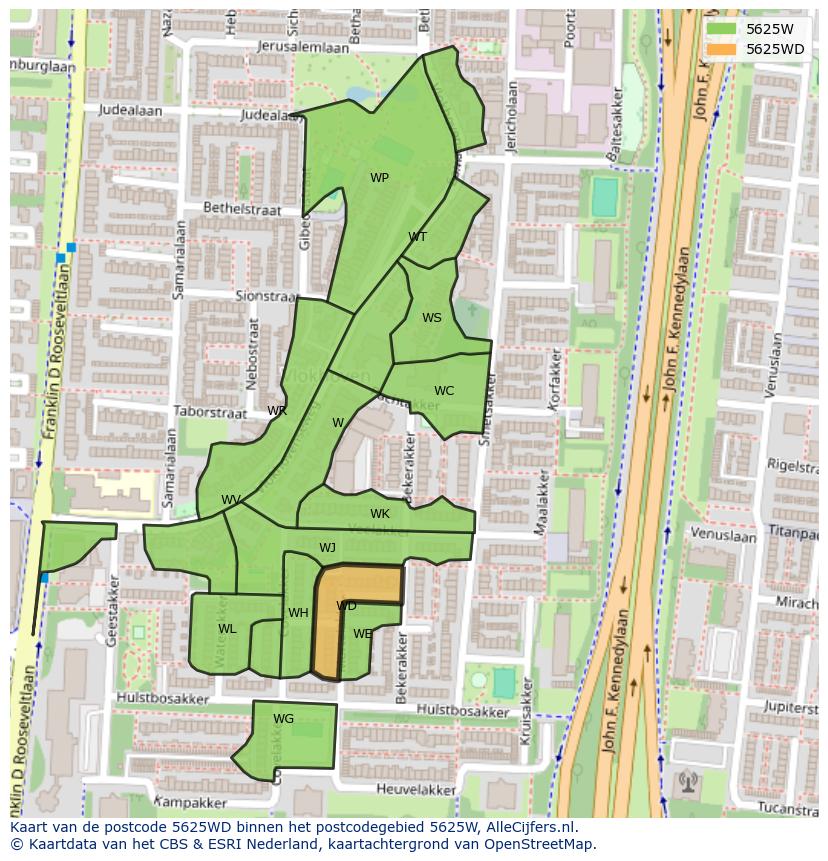 Afbeelding van het postcodegebied 5625 WD op de kaart.