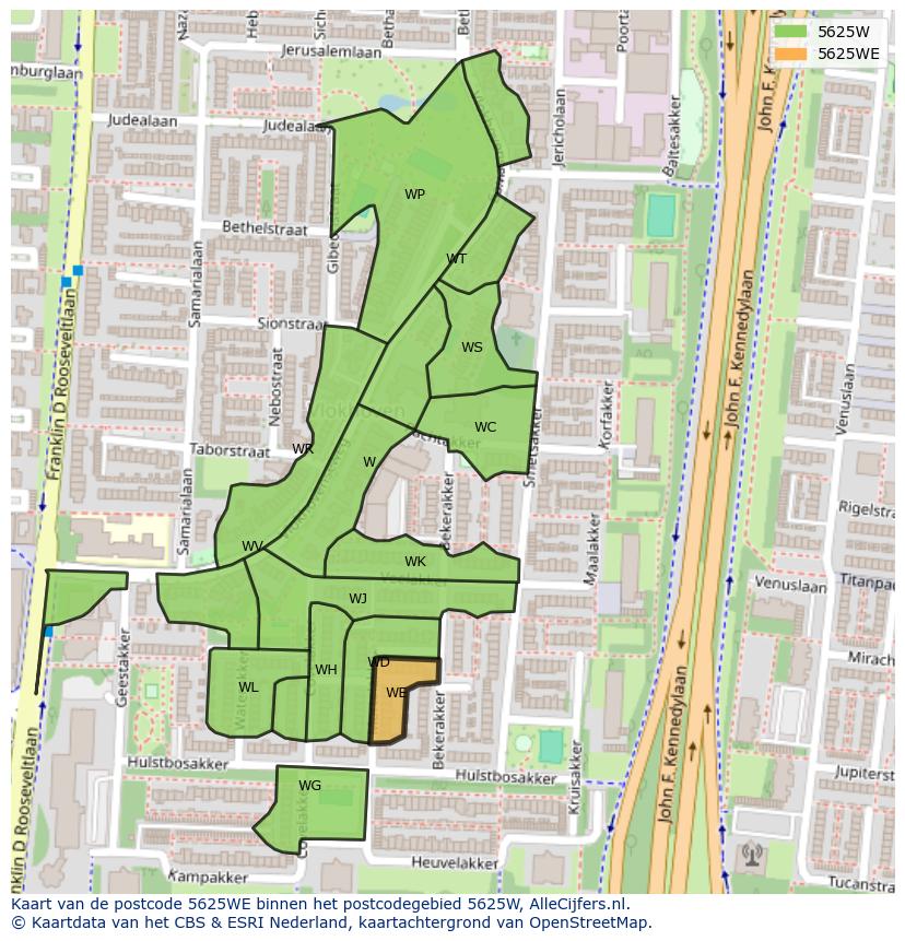 Afbeelding van het postcodegebied 5625 WE op de kaart.