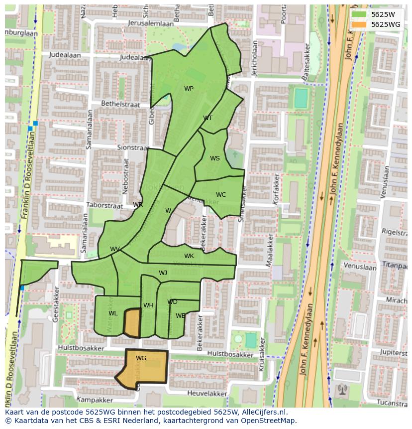Afbeelding van het postcodegebied 5625 WG op de kaart.