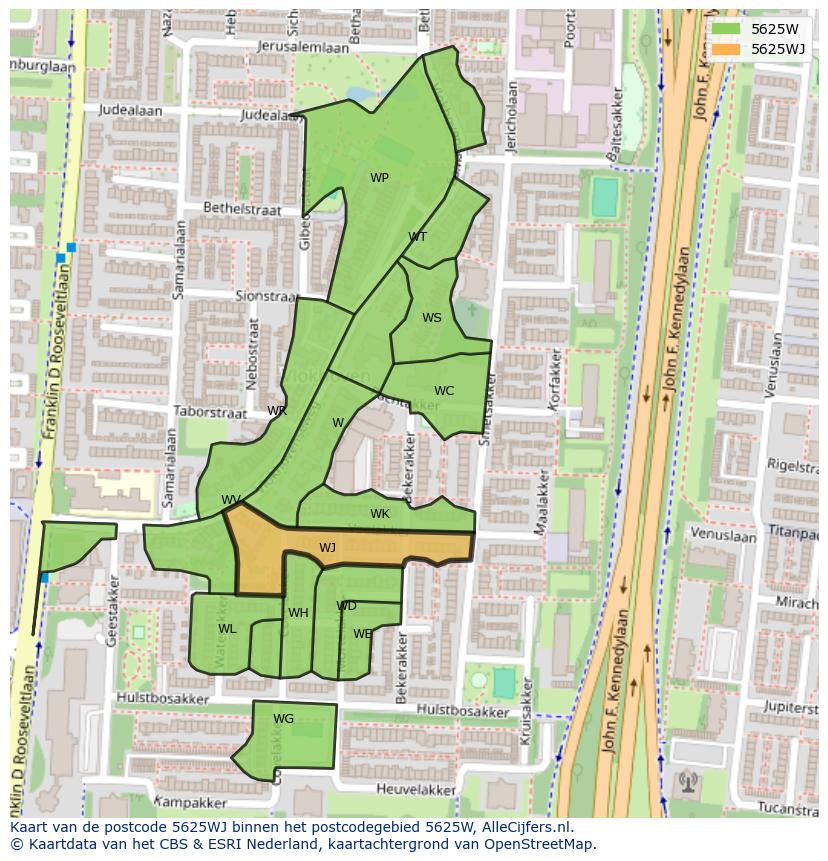 Afbeelding van het postcodegebied 5625 WJ op de kaart.