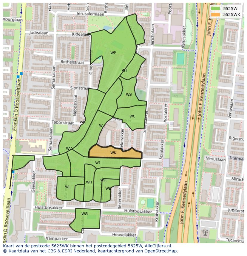 Afbeelding van het postcodegebied 5625 WK op de kaart.