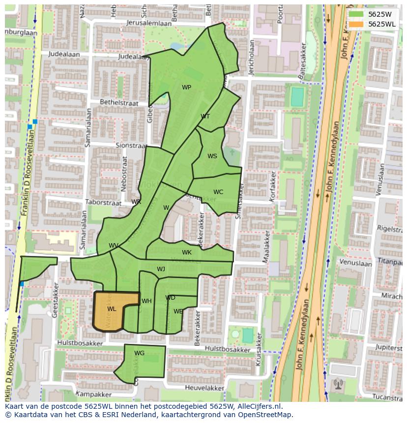 Afbeelding van het postcodegebied 5625 WL op de kaart.
