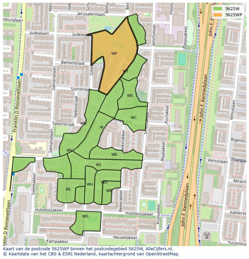Afbeelding van het postcodegebied 5625 WP op de kaart.