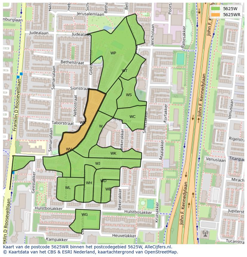 Afbeelding van het postcodegebied 5625 WR op de kaart.