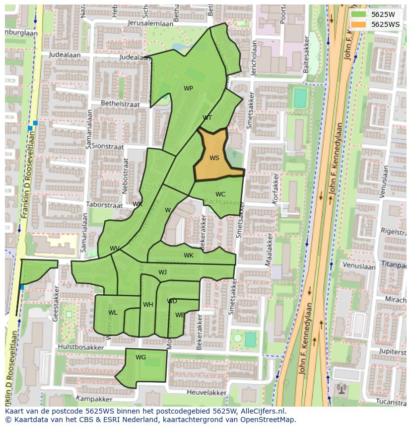 Afbeelding van het postcodegebied 5625 WS op de kaart.
