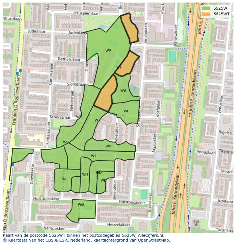 Afbeelding van het postcodegebied 5625 WT op de kaart.